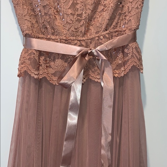 Candalite Petite lace sequin Long Pink Dress - Picture 5 of 8